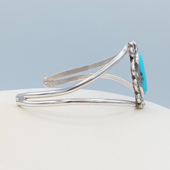 VTG 925 Sterling Silver NAVAJO Turquoise Braided Southwestern Cuff Bracelet - Picture 7 of 16